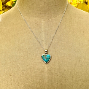 Turquoise Heart Pendant Necklace: Sterling Silver, Copper Southwestern Jewelry