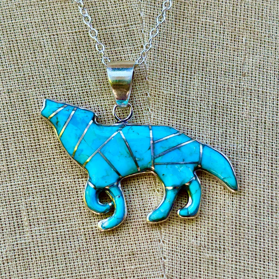 Turquoise Wolves Turquoise Wolf Pendant Necklace, Sterling Silver Chain - Etsy