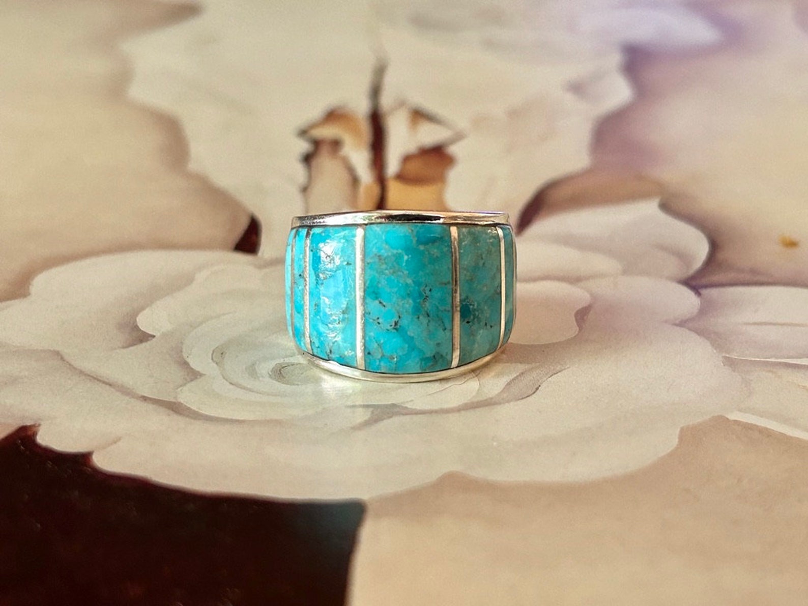Mens Kingman Turquoise Sterling Silver Ring Masculine Design Western ...