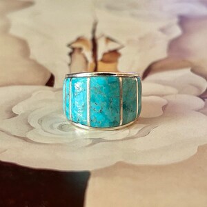 Mens Kingman Turquoise Sterling Silver Ring Masculine Design Western ...
