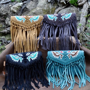 Western Genuine Leather Fringe Crossbody Bag Leather Fringe Crossbody Purse Cowgirl Western Boho Bag Crossbody Fringe Bag