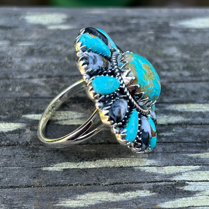 sale shops Genuine Royston Turquoise White Buffalo Sterling Ring