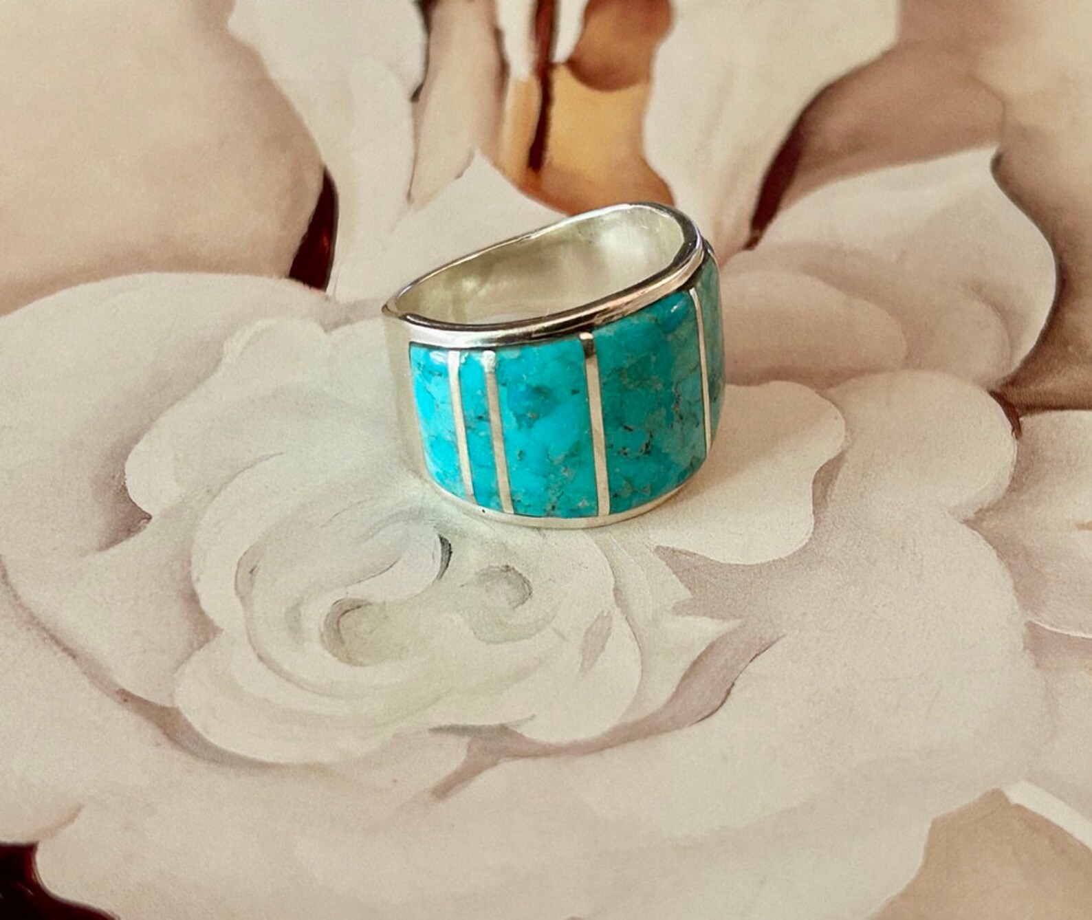 Mens Kingman Turquoise Sterling Silver Ring Masculine Design Western ...