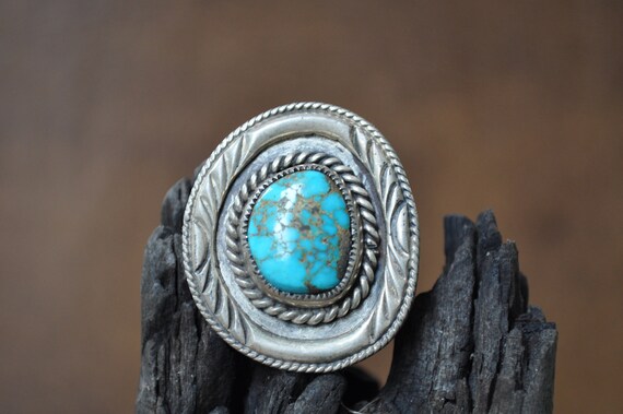 Navajo Sterling Silver Kingman Turquoise Ring-Nati