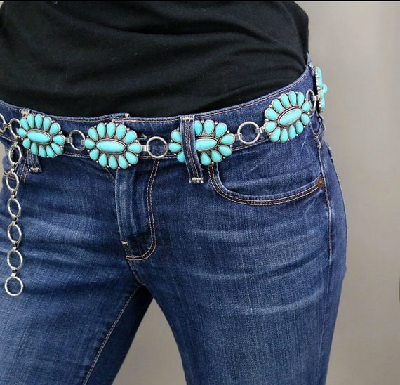 Western Turquoise Concho Belt Western Concho Belt S/M and L/XL - Etsy