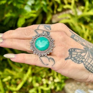 Handgefertigter Nevada Türkis Statement Ring Royston Türkis Ring Sterling Silber Spitzenarbeit Türkis Statement Ring Einstellbar