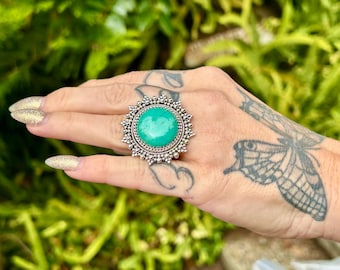 Handmade Royston Turquoise Statement Ring:  Sterling Silver Lace - Adjustable