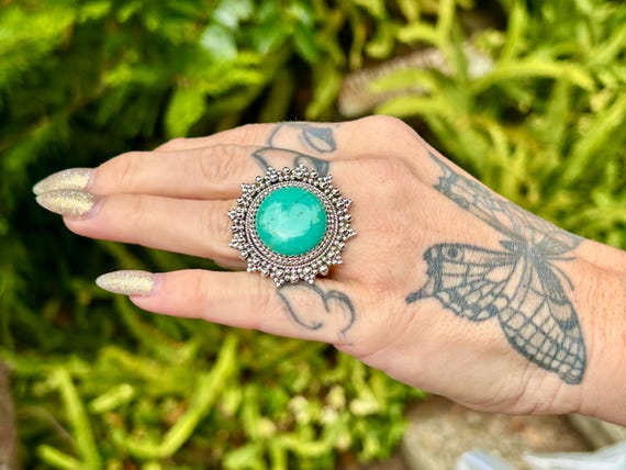 Handmade Royston Turquoise Statement Ring:  Sterl… - image 1