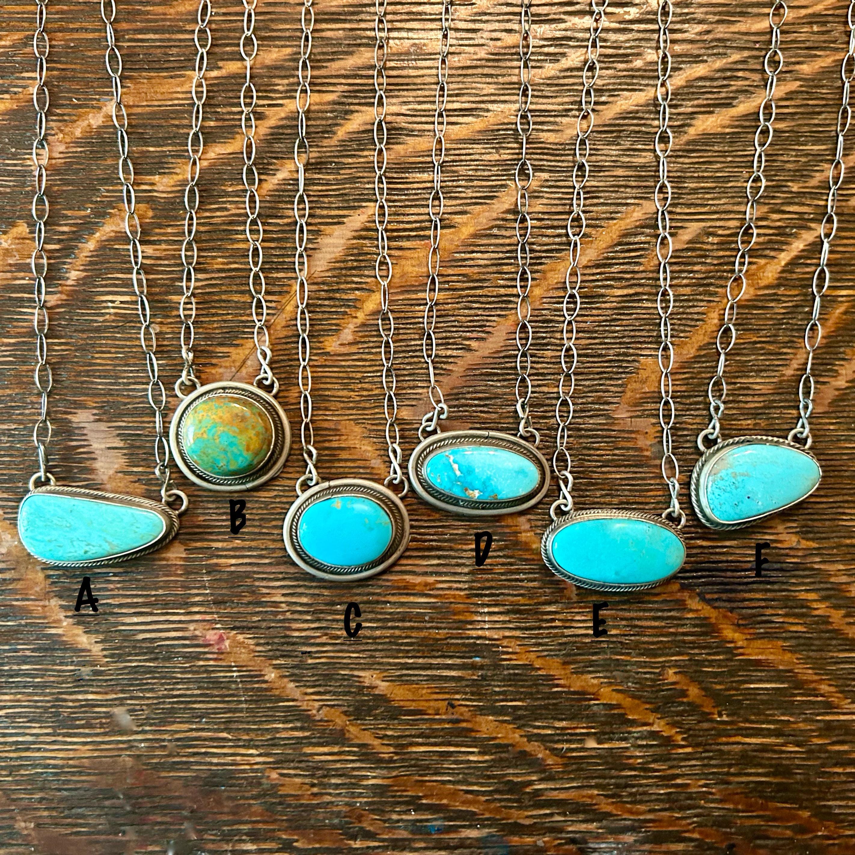 Kingman Turquoise Navajo Pendant Necklace: Sterling Silver 