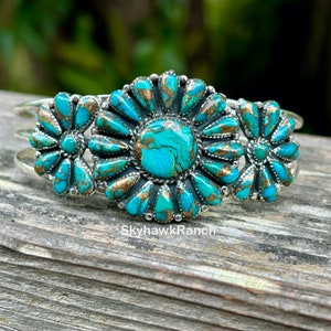 Turquoise Copper Matrix Cuff Bracelet – Sterling Silver, Adjustable, Southwest Statement Jewelry