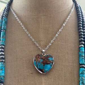Turquoise Heart Necklace Turquoise Heart Pendant Copper Infused