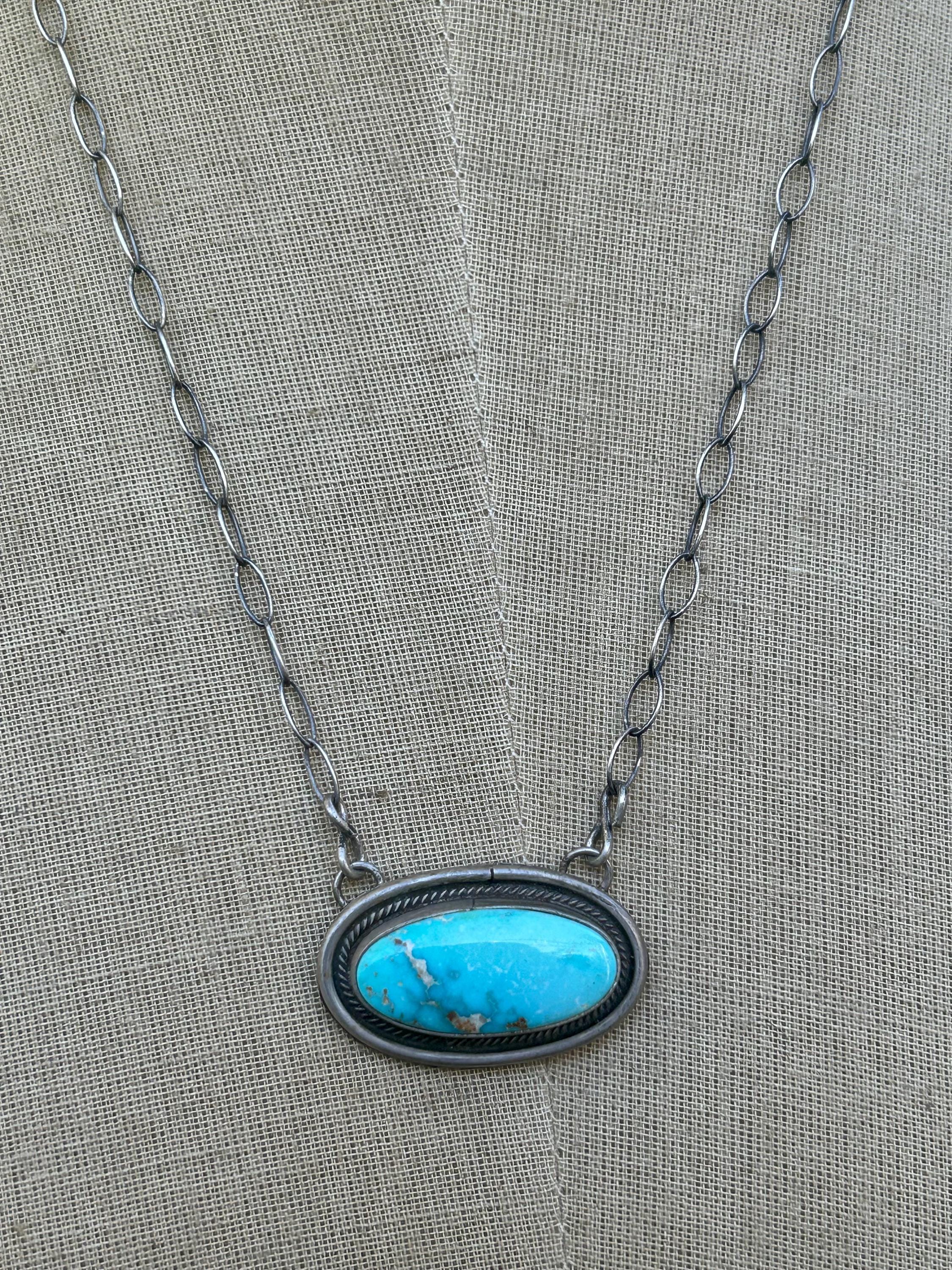 Kingman Turquoise Navajo Pendant Necklace: Sterling Silver ...