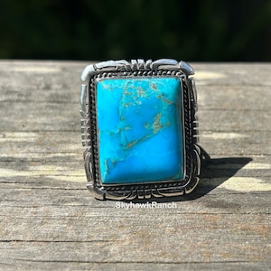 Echter Türkis Herrenring Sterling Silber Ring Statement Ring Herrenring Türkis Edelstein Ring Geschenk für Papa