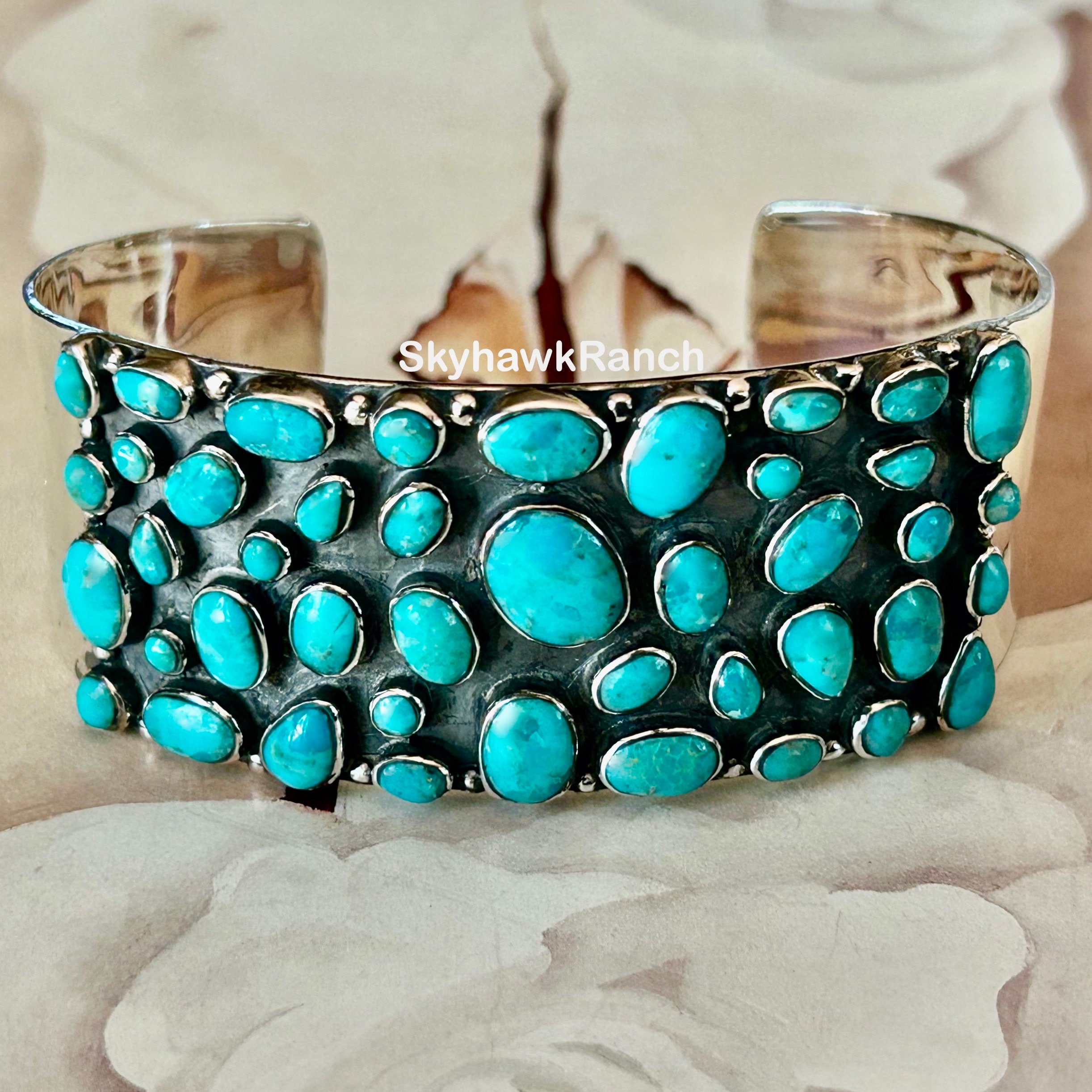 Turquoise Cluster silver925 バングル Genuine Turquoise Cluster Bracelet Turquoise Sterling Silver