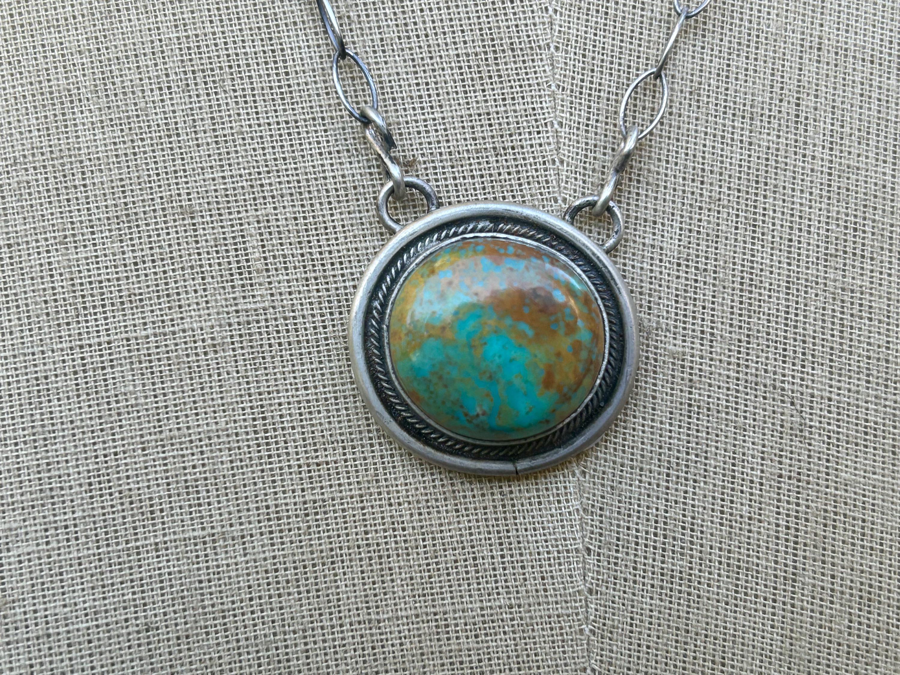 Kingman Turquoise Navajo Pendant Necklace: Sterling Silver ...
