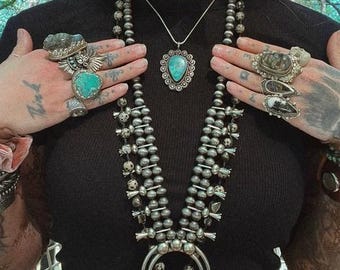 Silver Style Squash Blossom Necklace, Southwestern,  Boho Western For Women