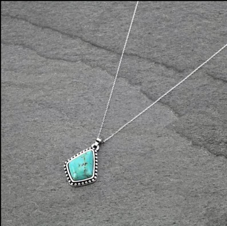 Turquoise Necklace With STERLING SILVER Chain Turquoise Etsy