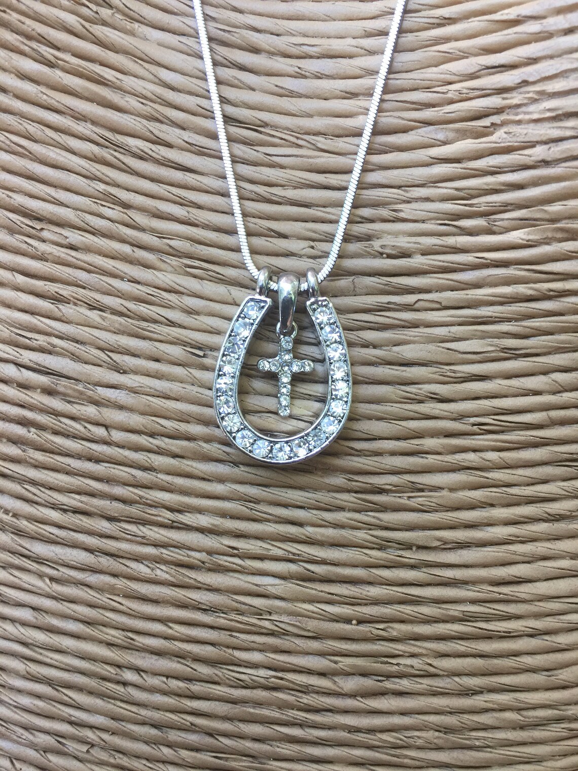 Crystal Cross Horseshoe Necklace Religious Jewelry Western Etsy