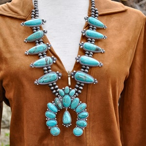 Full Squash Blossom Turquoise Necklace image 4