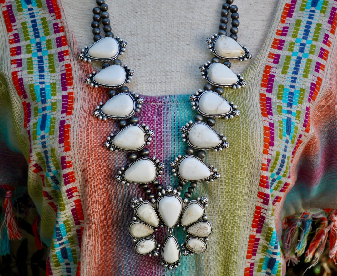 Full Squash Blossom White Stone Necklace Etsy