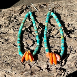 Türkis & Spiny Oyster Ohrringe: Sterling Silber, Navajoilver, Navajo hergestellt Made