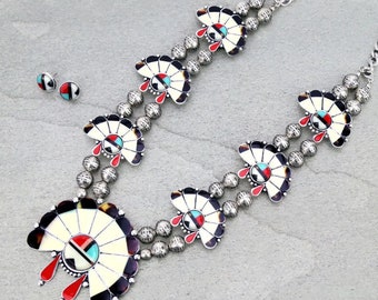 Zuni Style Squash Blossom Necklace sunface Chief 
