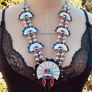 Squash Blossom Necklace "Sunface" Chief Enameled Reproduction Squash Blossom Necklace