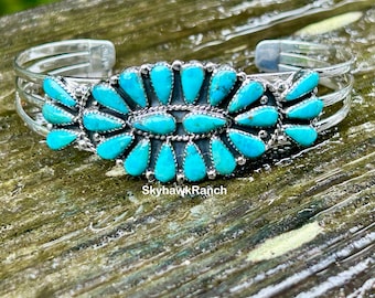 Genuine Turquoise Cluster Bracelet Turquoise Cuff Adjustable