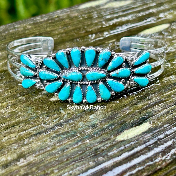 Kingman Turquoise Cluster Bracelet Turquoise Cuff Adjustable