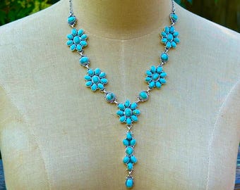 Collar largo Kingman Turquoise / Plata de ley con turquesa de Arizona / Collar con escote en Y / Algo azul / Joyería nupcial de estilo western