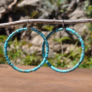 Real Turquoise Hoop Earrings - Turquoise Earrings - Genuine Turquoise Hoops