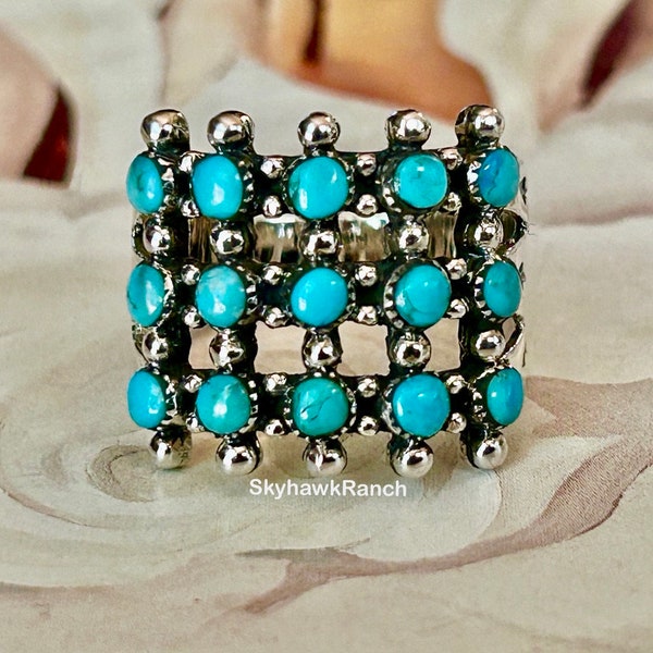 Anillo con racimo de turquesas: estilo Zuni Petit Point de plata de ley