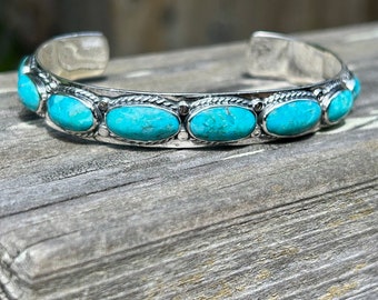 Genuine Turquoise Bracelet, 925 Sterling Silver, Turquoise Cuff