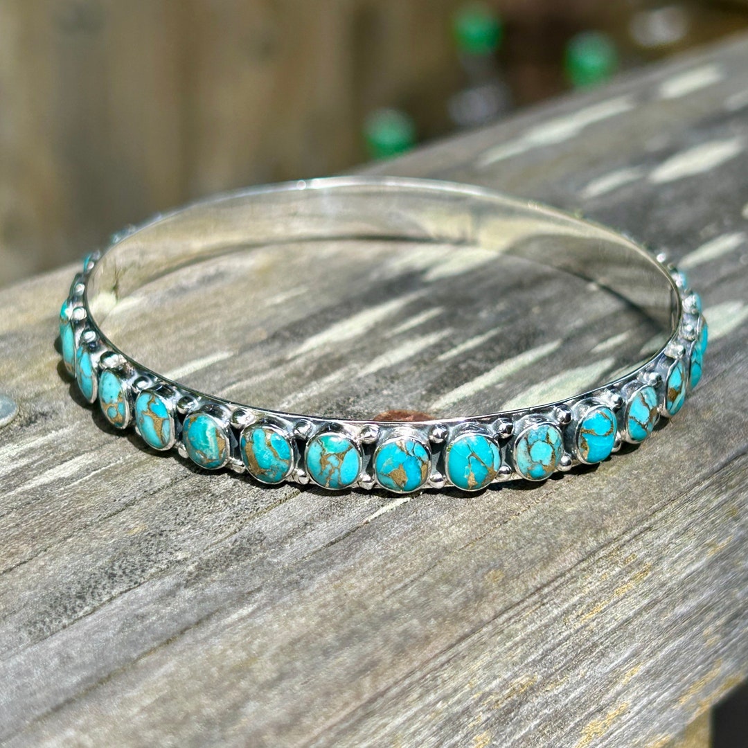 出産祝い Sterling Bracelet Bangle Matrix Copper Turquoise Genuine Silver Etsy - Find Rare Bracelet Style Southwestern Bangle Around All Turquoise アクセサリー