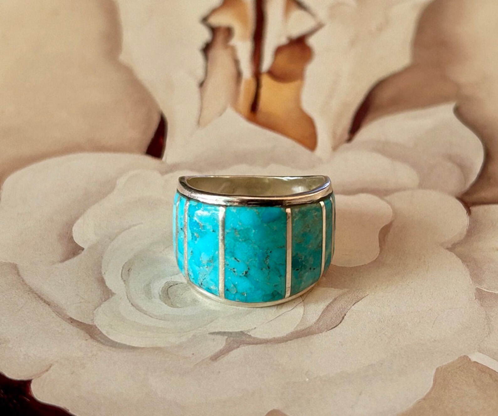 Mens Kingman Turquoise Sterling Silver Ring Masculine Design Western ...