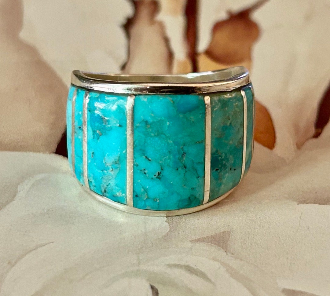 Mens Kingman Turquoise Sterling Silver Ring Masculine Design Western ...