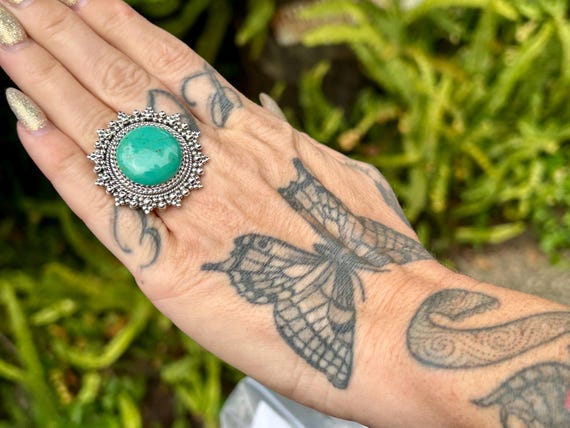 Handmade Royston Turquoise Statement Ring:  Sterl… - image 4