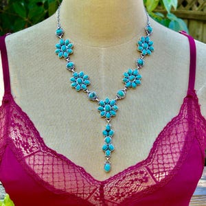 Kingman Turquoise Long Necklace: Sterling Silver Boho Jewelry