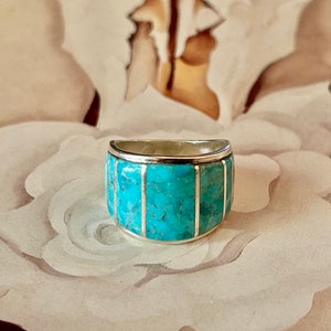 Mens Kingman Turquoise Sterling Silver Ring Masculine Design Western ...