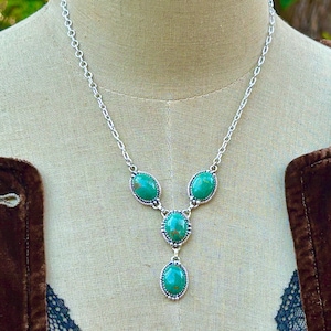 Sterling Silver Turquoise Necklace - Lariat Southwestern Design