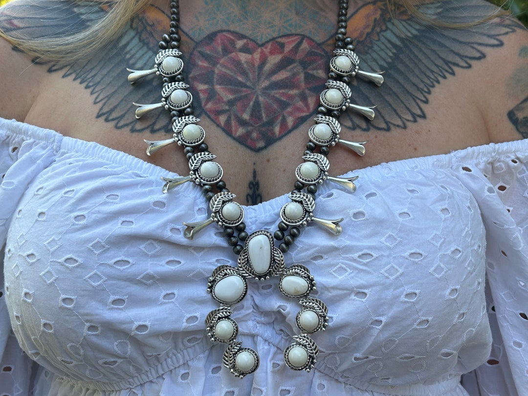 Squash Blossom White Stone Necklace Etsy