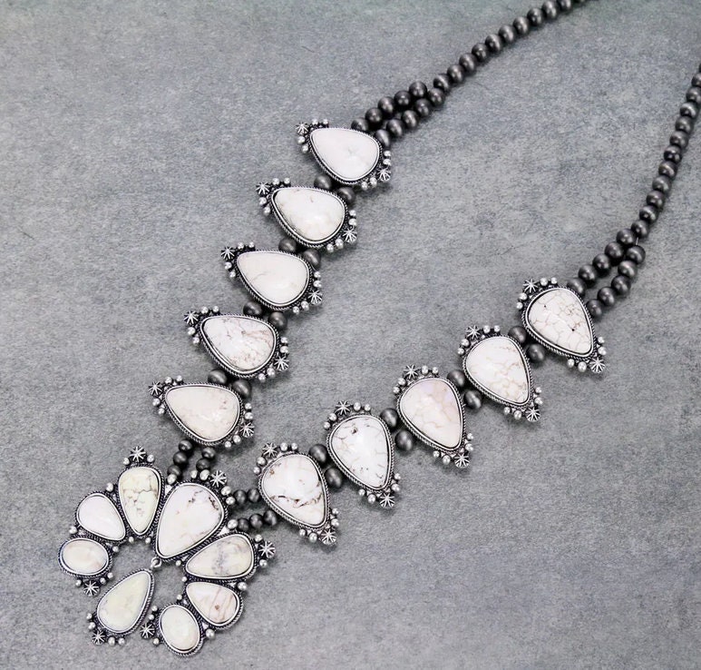 Full Squash Blossom White Stone Necklace Etsy