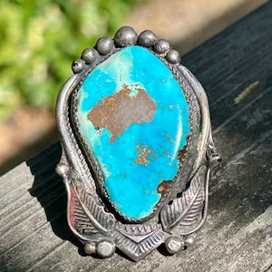 Vintage Navajo Turquoise Ring, Sterling Silver, Vintage Circa 1960&#39;s Navajo Statement Ring