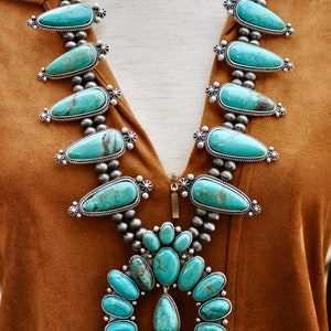 Full Squash Blossom Turquoise Necklace image 3