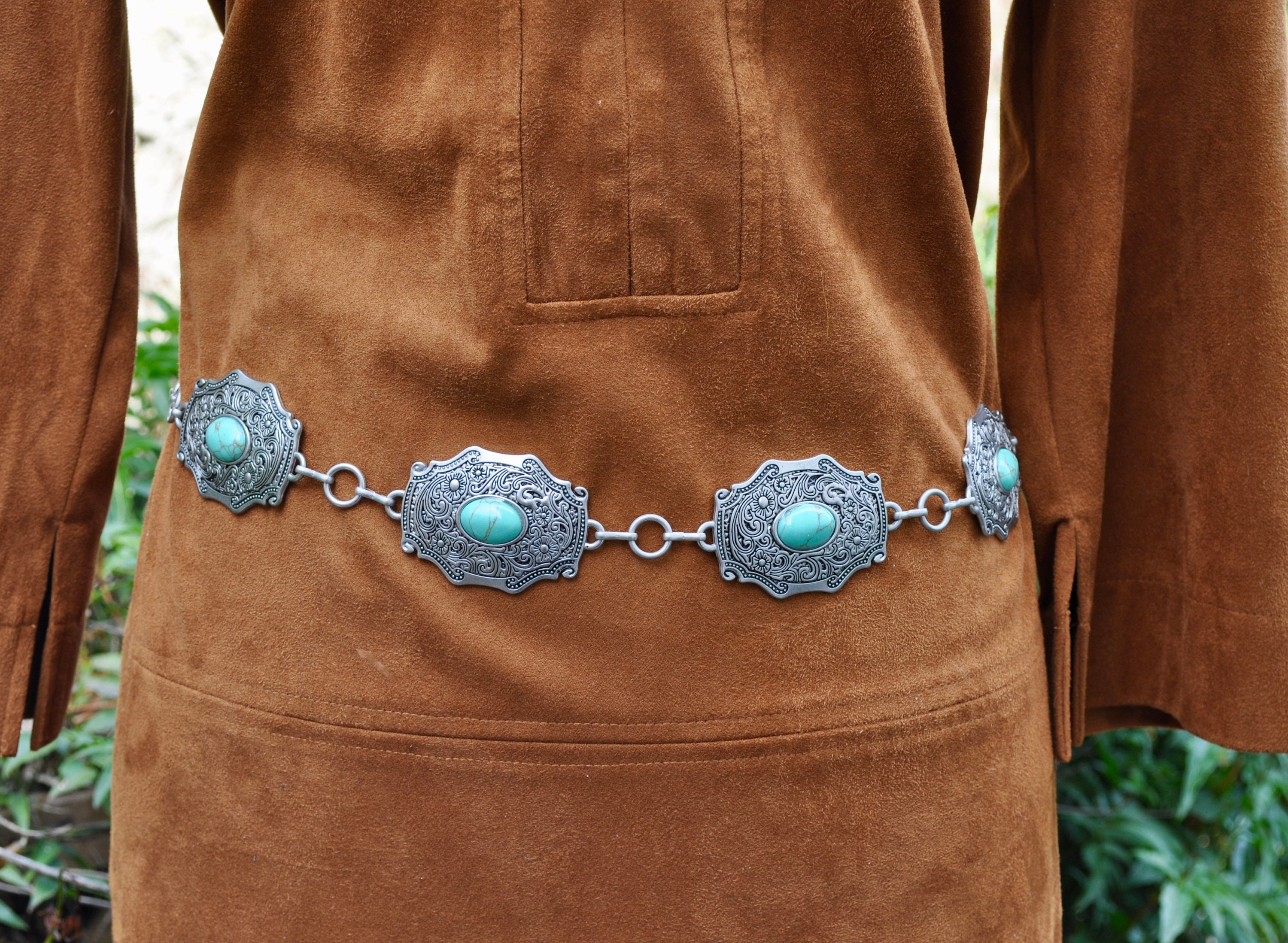 Cowboy Turquoise Embossed Belt - Boho Belts and Jewelry Online