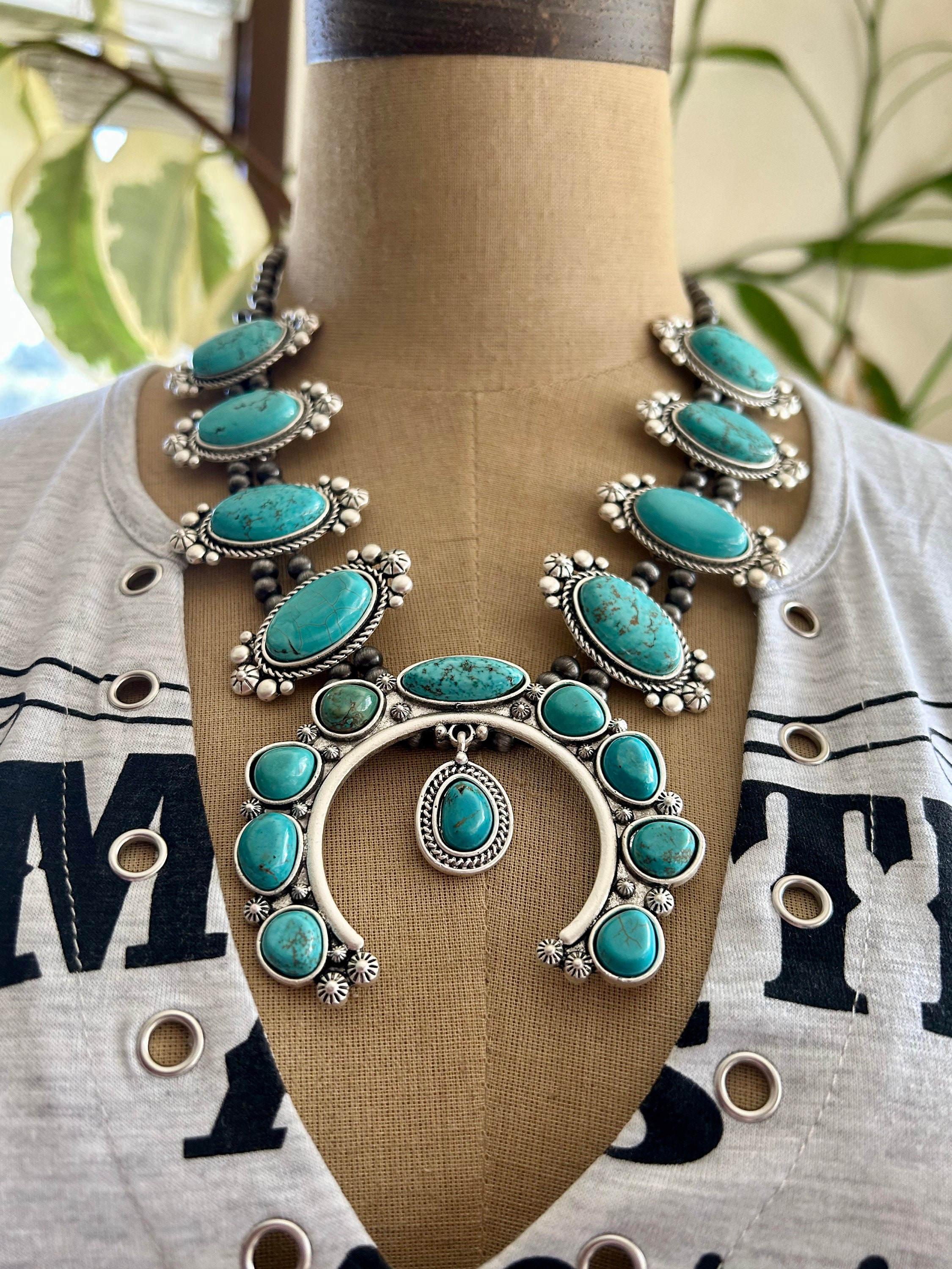Full Squash Blossom Turquoise Necklace Etsy Australia