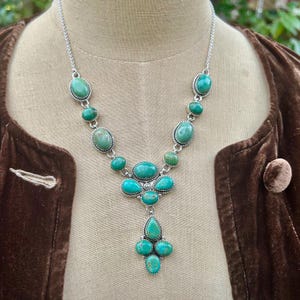 Turquoise Lariat Necklace: Sterling Silver, Green KIngman Turquoise