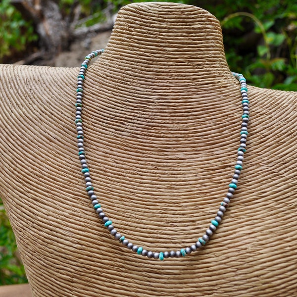 Genuine Turquoise and Western Pearl Choker Necklace Natural Turquoise Necklace Beaded Necklace