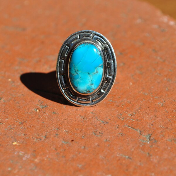 Santa Fe Genuine Kingman Turquoise Ring Sterling Silver Turquoise Ring Navajo Turquoise Ring Native American Western Jewelry Size 6,7