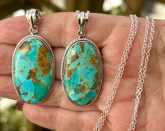 Genuine Kingman Sterling Silver Necklace Turquoise Pendant 18" Sterling Chain Included Free Shipping